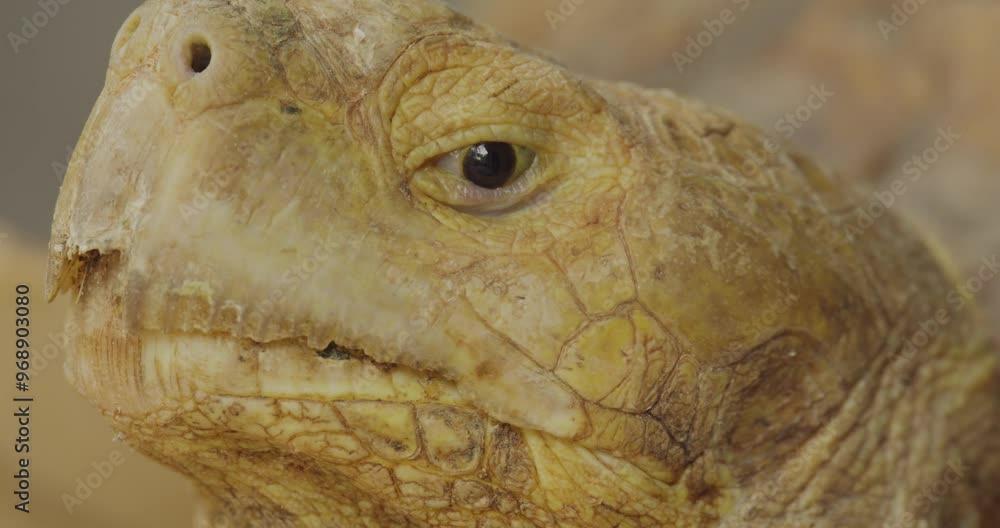 Close up head shot of The African spurred tortoise (Centrochelys ...
