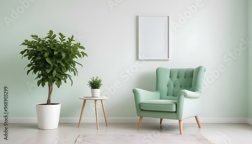 Photo modern style interior room 3d illustration Interior frame living room with colorful white sofa