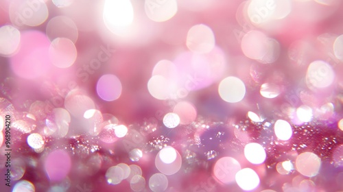 A soft, dreamy background featuring pink and white bokeh lights, creating a glowing, ethereal atmosphere. The sparkling light orbs add a sense of romance and magic.