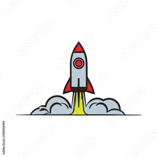 Rocket launched logo vector, spaceship icon in flat design, rocket vector.