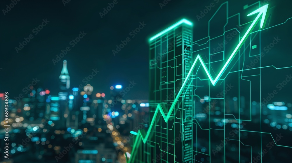 A futuristic city skyline with a glowing growth chart symbolizing financial success and innovation in urban development. A futuristic city skyline with a glowing growth chart symbolizing financial success and innovation in urban development.