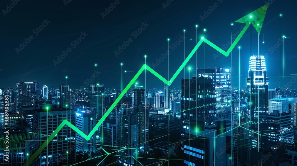 A modern city skyline showcasing financial growth with a rising graph on a digital overlay, symbolizing progress and success. A modern city skyline showcasing financial growth with a rising graph on a digital overlay, symbolizing progress and success.