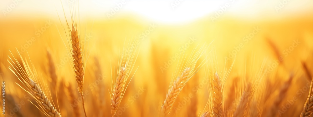 A golden wheat field glowing in the warm light of sunset, symbolizing harvest and agriculture A golden wheat field glowing in the warm light of sunset, symbolizing harvest and agriculture