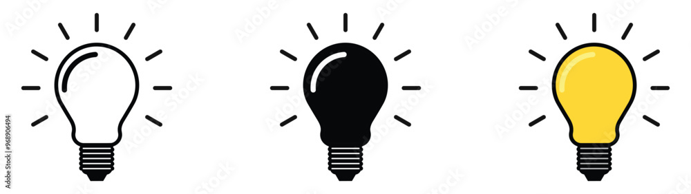 Light bulb icon set. Idea icon. Lamp concept. Light bulb, isolated in modern outline, flat, and colored design. Vector illustration Light bulb icon set. Idea icon. Lamp concept. Light bulb, isolated in modern outline, flat, and colored design. Vector illustration