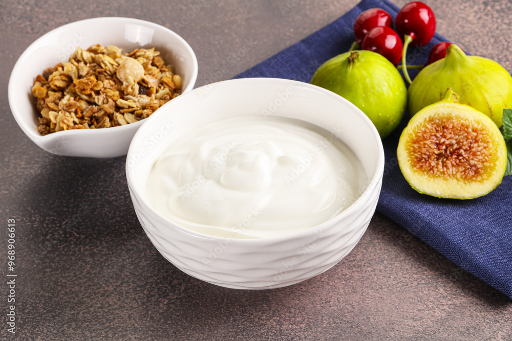 Traditional homemade Greek yoghurt with granola Traditional homemade Greek yoghurt with granola