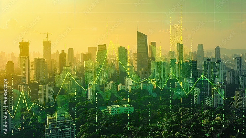 A vibrant city skyline enhanced by digital data visualization, symbolizing growth and technology in urban environments. A vibrant city skyline enhanced by digital data visualization, symbolizing growth and technology in urban environments.