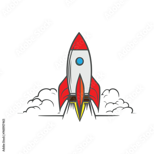 Rocket launched logo vector, spaceship icon in flat design, rocket vector.