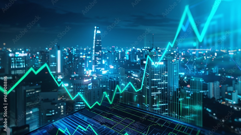 Dynamic city skyline at night with a rising graph overlay, symbolizing business growth and financial progress. Dynamic city skyline at night with a rising graph overlay, symbolizing business growth and financial progress.