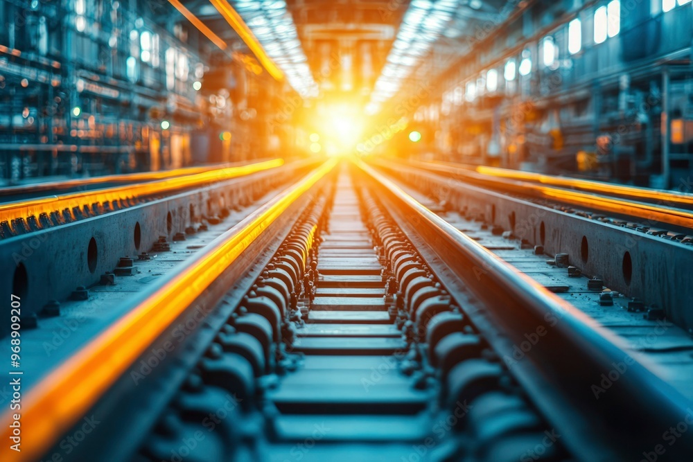 Close-Up of Train Tracks with Bright Light at End Close-Up of Train Tracks with Bright Light at End