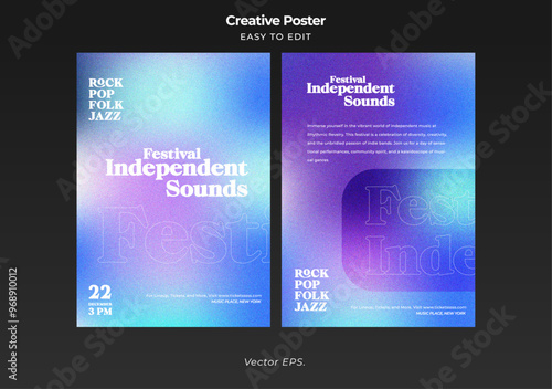 Set Festival Event Music with blue cyan purple gradient noise grainy texture background Template