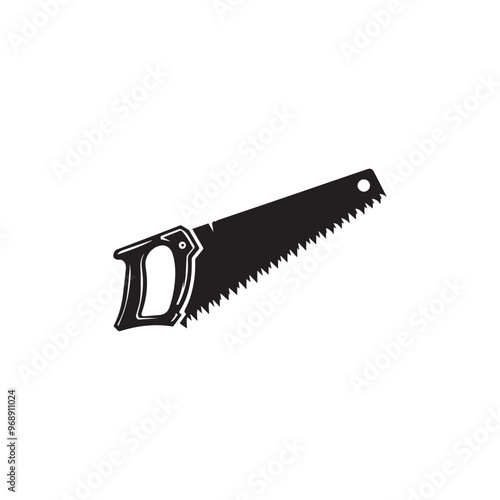 Hand saw silhouette. Hand saw logo, icon vector design black and white.