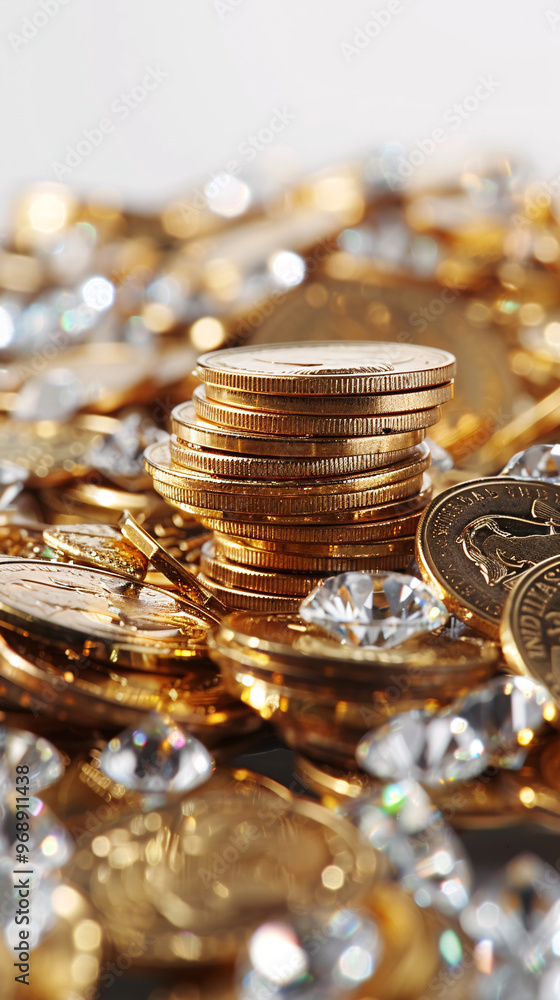 coins and diamonds on white background coins and diamonds on white background