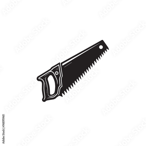 Hand saw silhouette. Hand saw logo, icon vector design black and white.