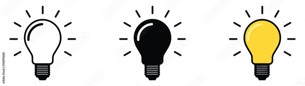 Light bulb icon set. Idea icon. Lamp concept. Light bulb, isolated in modern outline, flat, and colored design. Vector illustration Light bulb icon set. Idea icon. Lamp concept. Light bulb, isolated in modern outline, flat, and colored design. Vector illustration