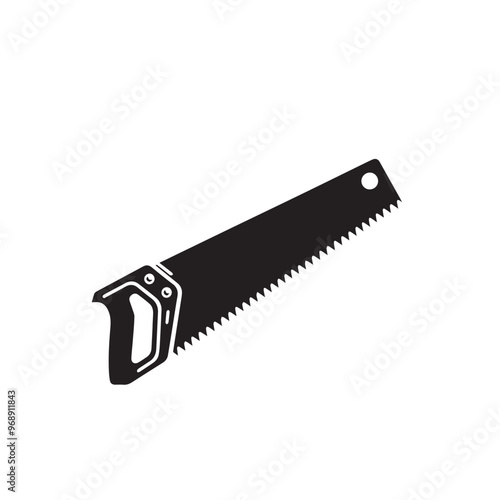 Hand saw silhouette. Hand saw logo, icon vector design black and white.