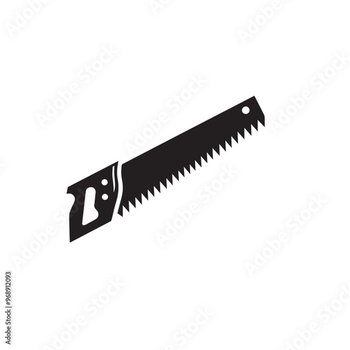Hand saw silhouette. Hand saw logo, icon vector design black and white.