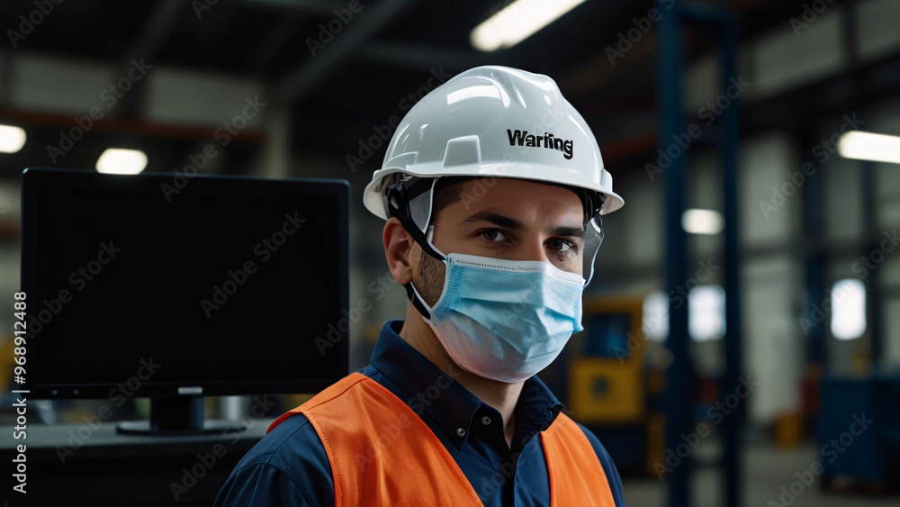 Engineer wear full safety helmet mask headphone shiel glasses industry factory working