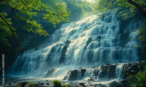 Tatsuzawa fudotaki waterfall in spring, Japan, Fukushima Prefecture, Inawashiro, Fukushima photo