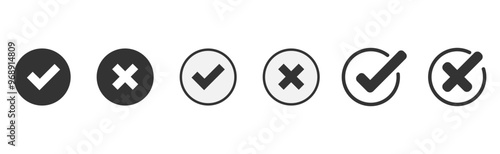 A striking arrangement of check marks and crosses within circles set against a pristine white background for visual clarity and impact