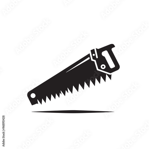 Hand saw silhouette. Hand saw logo, icon vector design black and white.
