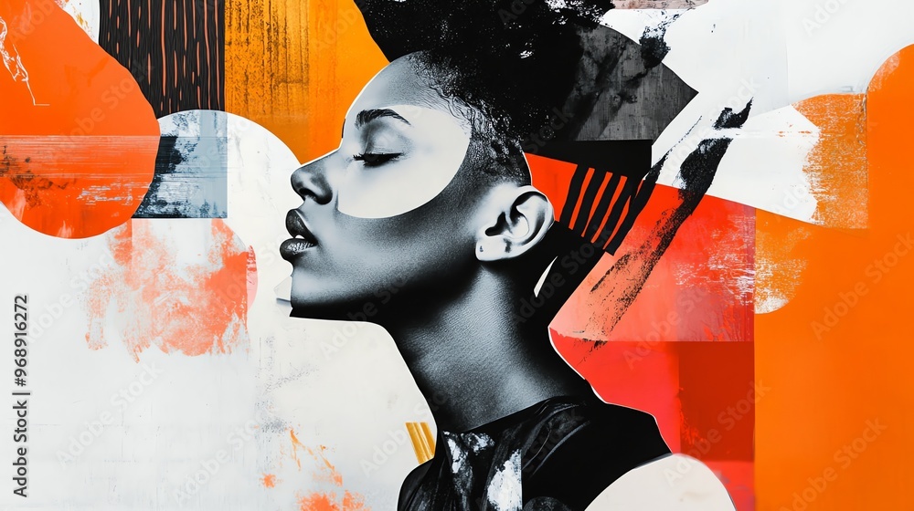 A woman's face in a collage style with bold colors and brushstrokes. A woman's face in a collage style with bold colors and brushstrokes.