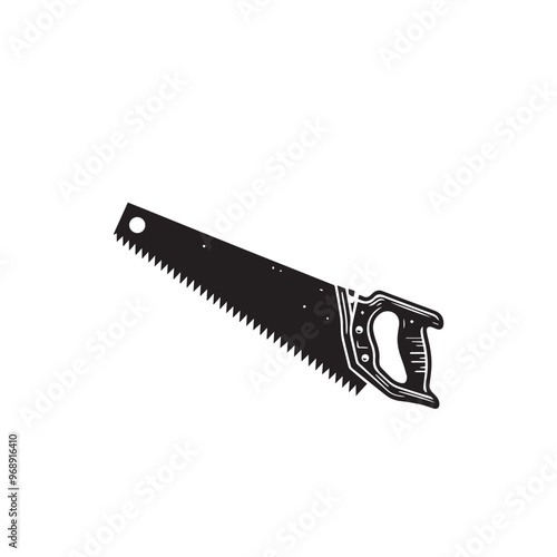 Hand saw silhouette. Hand saw logo, icon vector design black and white.