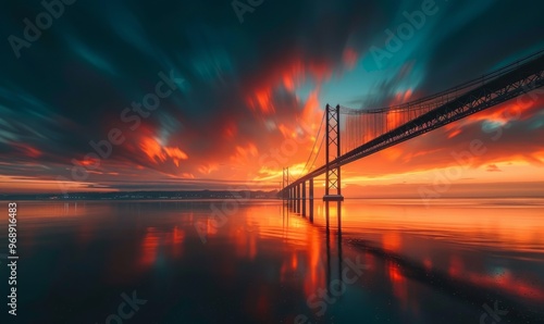 Vasco Da Gama bridge over Tagus River against sky during sunset photo