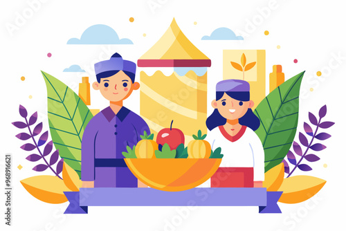 Colorful flat design happy sukkot banner with festive elements for celebration