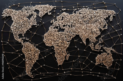 World maps made of wire. Generative AI