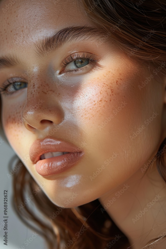 Poised woman with glowing complexion, close-up skincare application, radiant skin, luxurious ritual. Poised woman with glowing complexion, close-up skincare application, radiant skin, luxurious ritual.