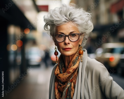 Elegant elderly woman 60s with glasses. Beautiful elderly model