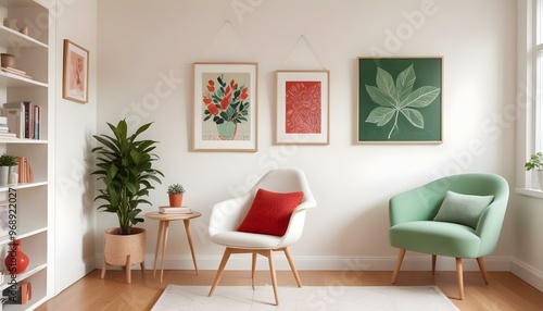 Photo modern style interior room 3d illustration Interior frame living room with colorful white sofa