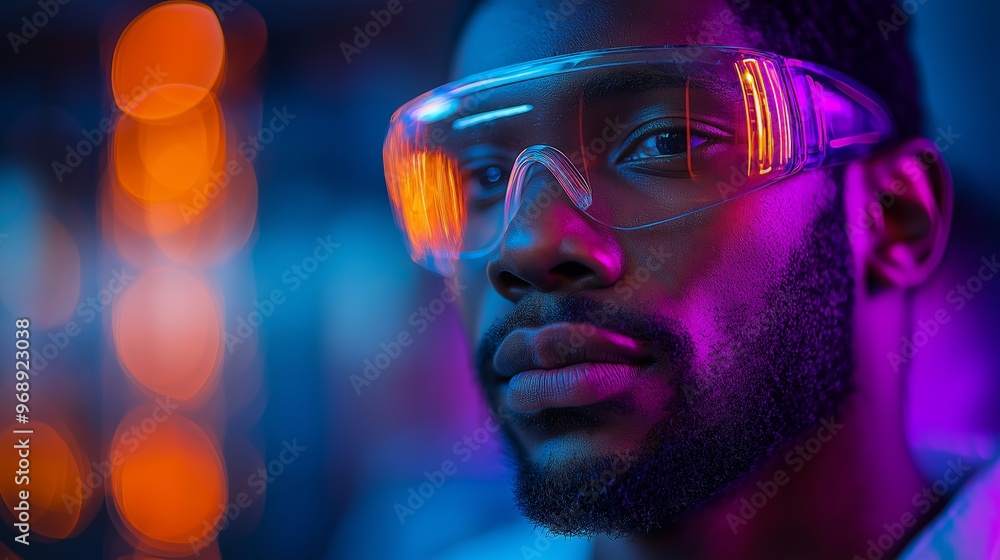 A man wearing a pair of goggles with a black beard and a black shirt. The goggles are orange and the man is looking at the camera A man wearing a pair of goggles with a black beard and a black shirt. The goggles are orange and the man is looking at the camera