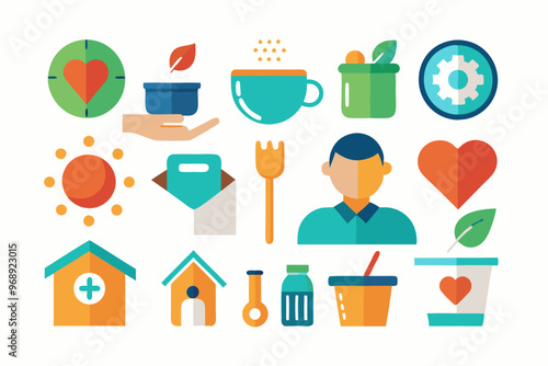 Volunteering and charity concept icons for community support and environmental awareness