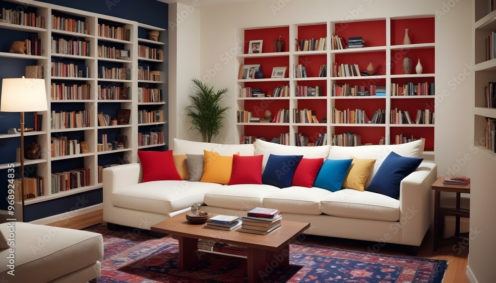 Photo modern style interior room 3d illustration Interior frame living room with colorful white sofa Photo modern style interior room 3d illustration Interior frame living room with colorful white sofa