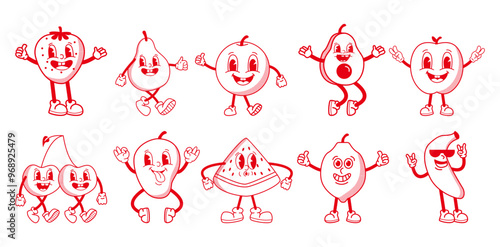 Groovy line cartoon fruit mascot