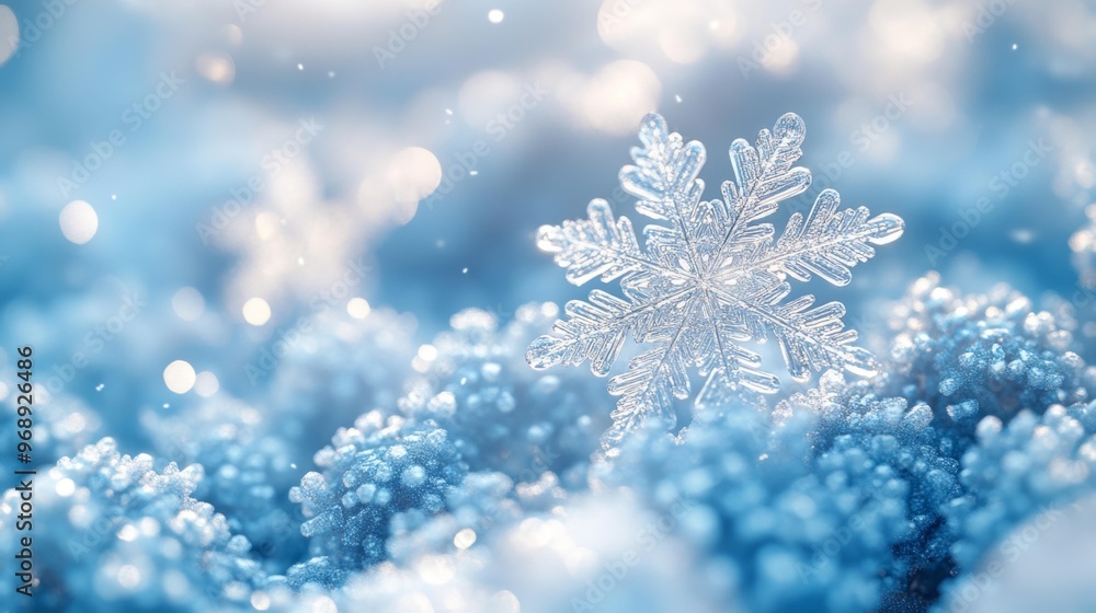 Close-up of Snowflake in Winter Scene Generative AI Close-up of Snowflake in Winter Scene Generative AI