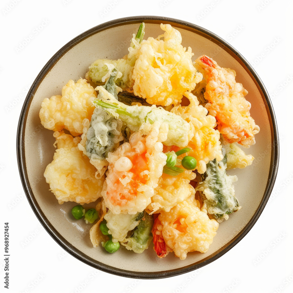 Professional top view food photography of a delicious vegetable tempura plate Professional top view food photography of a delicious vegetable tempura plate