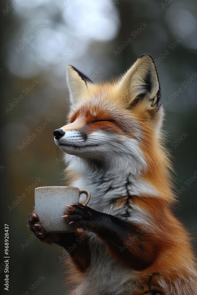 Obraz premium A close up of a fox holding a cup
