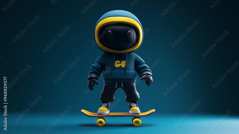 A 3D cartoon character skateboarding. A 3D cartoon character skateboarding.