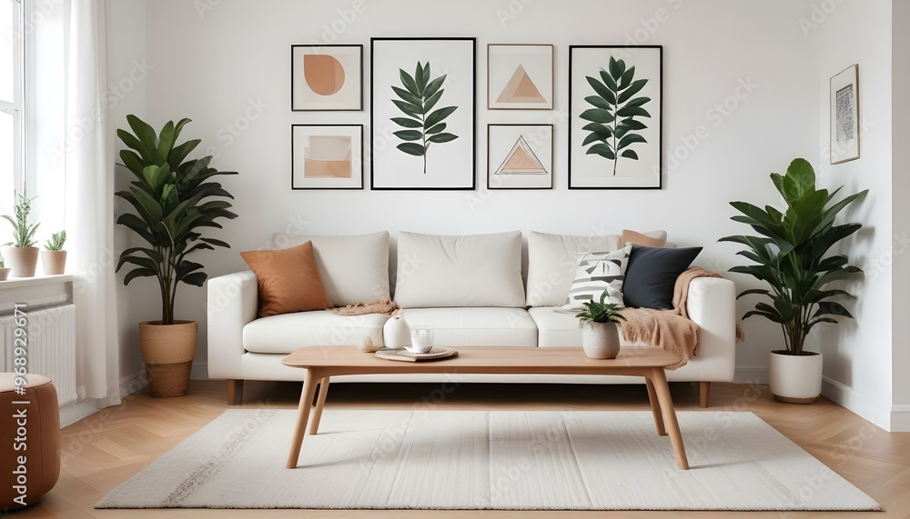 Photo modern style interior room 3d illustration Interior frame living room with colorful white sofa Photo modern style interior room 3d illustration Interior frame living room with colorful white sofa