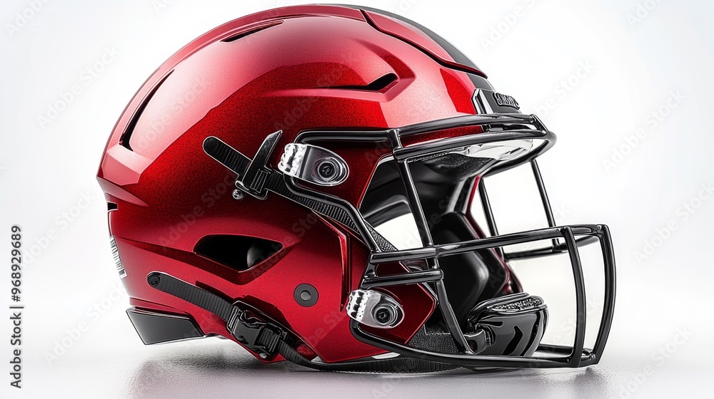 Shiny Red Football Helmet with Faceguard Generative AI Shiny Red Football Helmet with Faceguard Generative AI