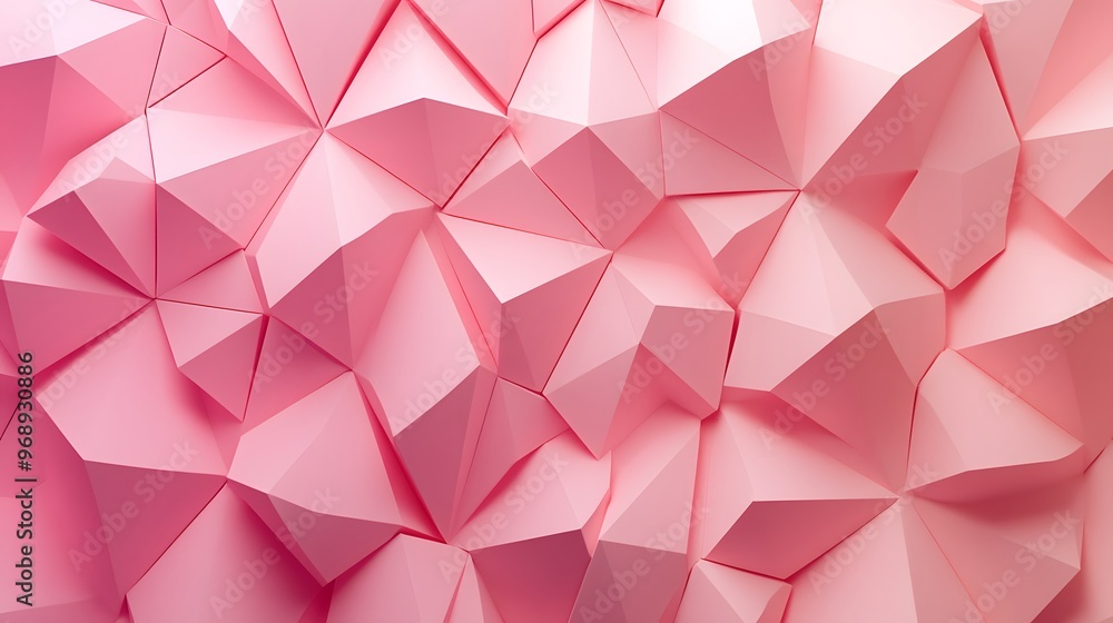 Multiple 3D pink tetrahedrons aligned in a symmetrical pattern with a subtle gradient Multiple 3D pink tetrahedrons aligned in a symmetrical pattern with a subtle gradient