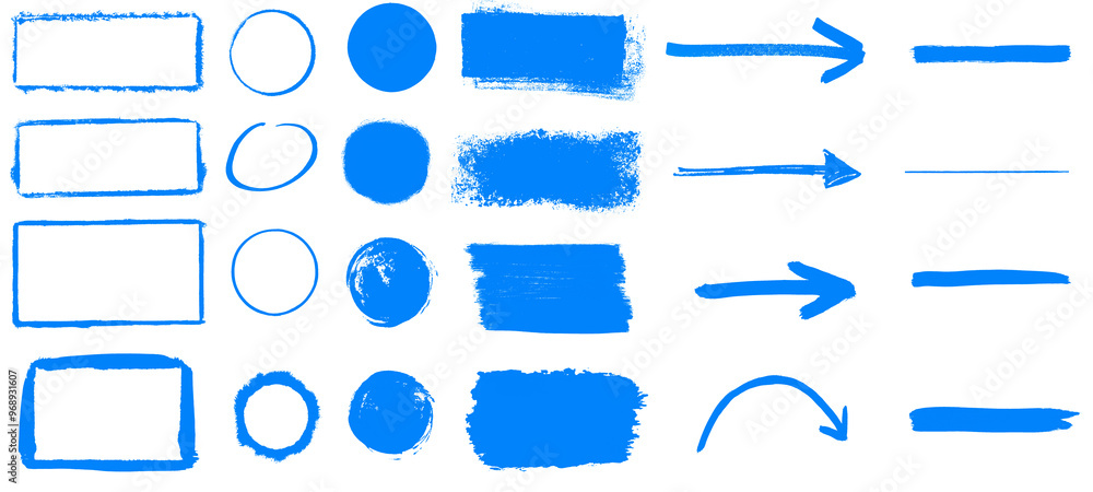 Blaue Pinsel Banner, Streifen und Pfeile Blaue Pinsel Banner, Streifen und Pfeile