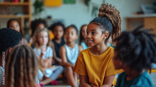 Children participating in educational activities and conversations.