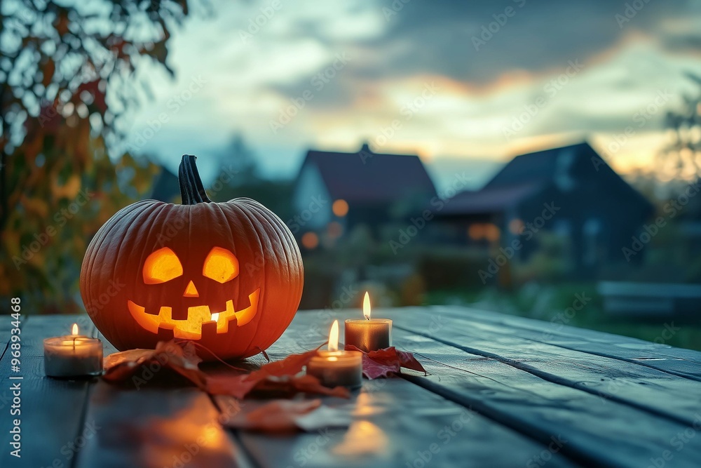 Evocative Halloween Scene Featuring Pumpkin Lantern