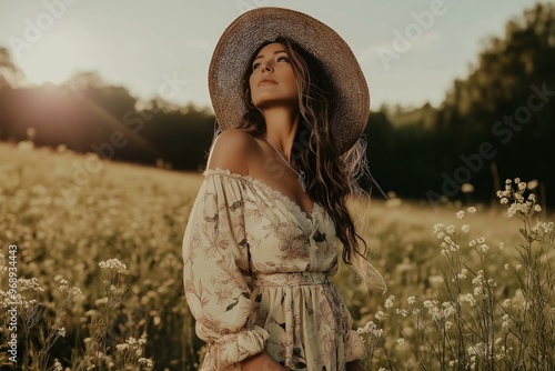 Obraz na płótnie Golden Hour Reverie in a Flower Meadow w salonie