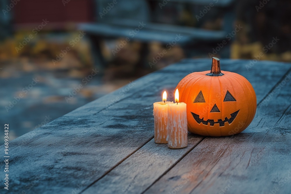 Halloween Celebration Emphasized with Candlelight and Pumpkin