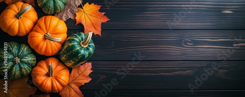 Obraz na płótnie Autumn Harvest Display of Pumpkins and Leaves w salonie