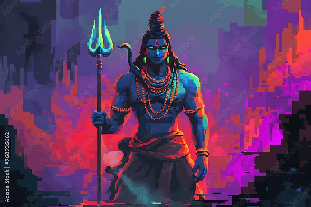 Fototapeta premium Digital Art Illustration of Hindu Deity Shiva with Trishul.